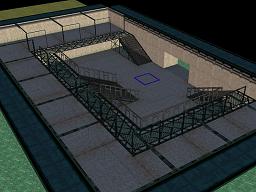 Click to view large image Prison cells under construction, showing just the framework and stairs.