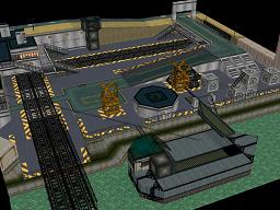 Click to view large image Hydro-electric power station with wharf, cranes and an L-shaped railway platform.