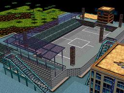 Click to view large image Concrete 5-a-side football pitch with grandstands set into a hillside.