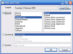 Selecting a date format.