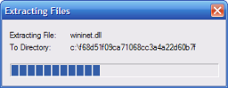 Small window with progress bar tells you various files are being extracted.