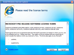 In big bold uppercase text, the license starts: MICROSOFT PRE-RELEASE SOFTWARE LICENSE TERMS.