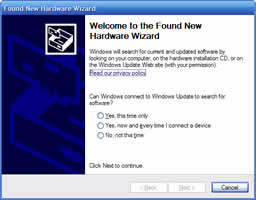 Can Windows connect to Windows Update to search for software? Option 1: Yes, this time only. Option 2: Yes, now and every time I connect a device. Option 3: No, not this time.