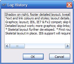Window shows a simple list of past messages, with horizontal scrolling.