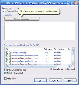 Listview has loaded the files which can be committed.