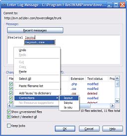 Spelling suggestions are buried in a submenu of the context menu.