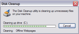 Progress window reports what the cleanup process is doing.