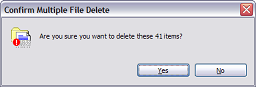 Message box asks: “Are you sure you want to delete these 41 items?”.